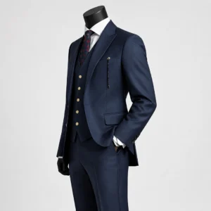Men Slim Fit 3 Piece Navy Blue Suit