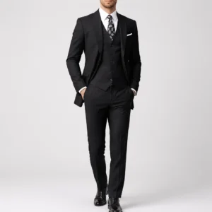 Regular Fit 3 Piece Black Suit